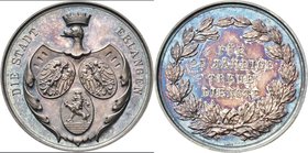Medaillen Deutschland: Erlangen: Silbermedaille o. J., von Lauer, ”Für 25jährige Treue Dienste”, 41,7 mm, 27,7 g, im Originaletui, prächtige Patina, S...