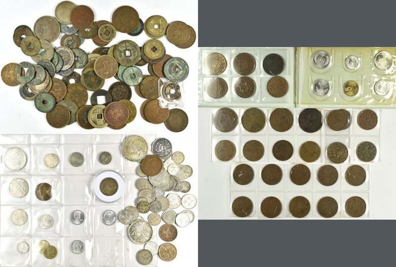 China: Eine Schachtel voll mit Münzen auch China. Dabei alte Cash Münzen mit Loc...