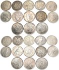 Vereinigte Staaten von Amerika: Lot 13 Münzen, dabei 8 x Morgan Dollar 1880 - 1900, KM# 110 sowie 5 x Peace Dollar 1922 - 1923, KM# 150. Diverse Erhal...
