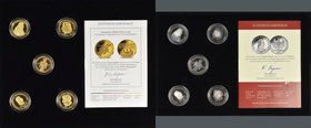 Medaillen Deutschland: Die ersten Fünf in Gold und Silber. 2 Kassetten mit jeweils 5 Original Repliken der ersten 5 Gedenkmünzen der BRD vom Germanisc...