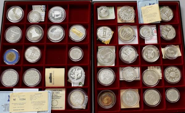 Medaillen - ECU: 2 Lindnerboxen voll mit 33 ECU Münzen. Verschiedene Länder und ...