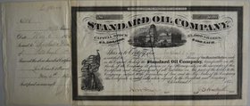 Alte Aktien / Wertpapiere: USA, Standard Oil Company. Cleveland, Ohio, 06.05.1875. 1913 Shares a USD 100, Nr. 46, ca. 38 cm x 16,5 cm, Vignette mit Ca...