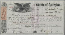 Alte Aktien / Wertpapiere: USA, New York. Bank of America Aktie Nr. 5536 vom 08.12.1870 über 11 Stück a 100 Dollars, mit aufgeklebter Steuermarke über...