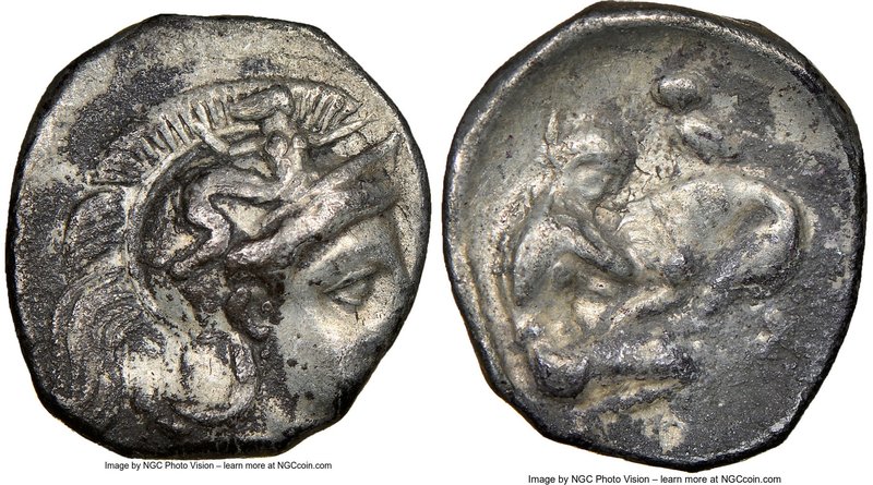CALABRIA. Tarentum. Ca. 4th-3rd centuries BC. AR diobol (13mm, 11h). NGC Choice ...