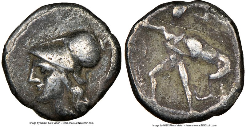 CALABRIA. Tarentum. Ca. 3rd century BC. AR diobol (11mm, 4h). NGC Choice Fine, s...