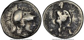BRUTTIUM. Croton. Ca. 300-250 BC. AR triobol (12mm, 7h). NGC Fine, scratches. KPOTΩNIAT-AN, head of Athena right, wearing crested Corinthian helmet pu...