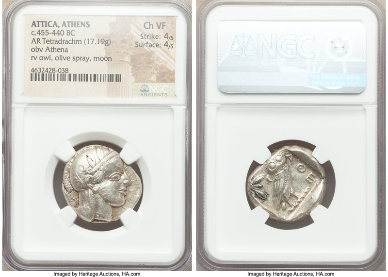ATTICA. Athens. Ca. 455-440 BC. AR tetradrachm (24mm, 17.19 gm, 10h). NGC Choice...