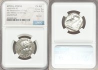 ATTICA. Athens. Ca. 440-404 BC. AR tetradrachm (23mm, 17.16 gm, 7h). NGC Choice AU 4/5 - 3/5, Full Crest, countermark. Mid-mass coinage issue. Head of...