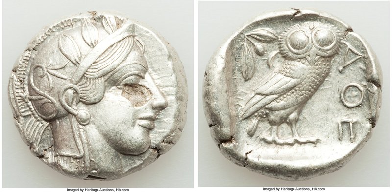 ATTICA. Athens. Ca. 440-404 BC. AR tetradrachm (25mm, 17.12 gm, 1h). Choice XF, ...