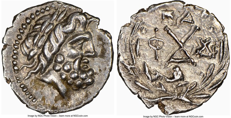 ACHAEAN LEAGUE. Patrae. Ca. 1st century BC. AR hemidrachm (15mm, 4h). NGC AU, di...