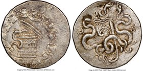 MYSIA. Pergamum. Ca. 180/167-133 BC. AR cistophorus (27mm, 1h). NGC XF, brushed. Cista mystica with serpent; all within ivy wreath / Two serpents entw...