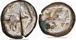 CARIA. Mylasa (?) Ca. 500-450 BC. AR stater (19mm, 11.05 gm). NGC Choice VF 4/5 - 2/5, test cut. Persic standard. Forepart of lion left, mouth opened ...