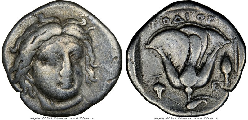 CARIAN ISLANDS. Rhodes. Ca. 340-316 BC. AR drachm (16mm, 12h). NGC Fine. Head of...