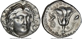 CARIAN ISLANDS. Rhodes. Ca. 250-205 BC. AR didrachm (20mm, 11h). NGC Choice XF. Ca. mid-late 220s BC, Tharsitas, magistrate. Radiate facing head of He...