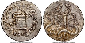 PHRYGIA. Apameia. Ca. 166-133 BC. AR cistophorus (29mm, 12h). NGC XF, brushed. Ca. 166-160 BC. Serpent arising from cista mystica; all within ivy wrea...