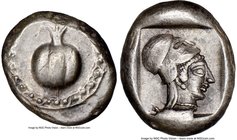 PAMPHYLIA. Side. Ca. 5th century BC. AR stater (20mm, 10.29 gm, 2h). NGC Choice XF 4/5 - 4/5. Ca. 430-400 BC. Pomegranate, guilloche beaded border / H...