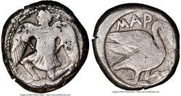 CILICIA. Mallus. Ca. 440-385 BC. AR stater (20mm, 11.55 gm, 8h). NGC Fine 2/5 - 3/5. Winged female in kneeling/running stance left, holding solar disk...