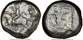 CILICIA. Tarsus. Ca. late 5th century BC. AR stater (20mm, 1h). NGC VF. Ca. 420-410 BC. Satrap on horseback riding left, reins in left hand, lotus upw...