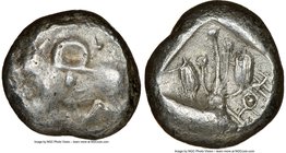 CYPRUS. Uncertain mint. Ca. early 5th century BC. AR stater (18mm, 12h). NGC Choice Fine. Ram walking left; ankh superimposed above, RA (Cypriot) belo...