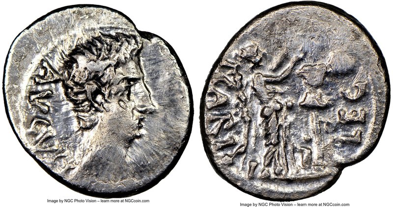 Augustus (27 BC-AD 14). AR quinarius (13mm, 6h). NGC Choice VF, brushed. Spain, ...
