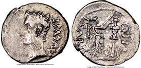 Augustus (27 BC-AD 14). AR quinarius (15mm, 5h). NGC Choice VF. Spain, Emerita, under P. Carisius, legate, ca. 25-23 BC. AVGVST, bare head of Augustus...
