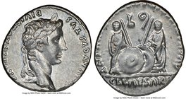 Augustus (27 BC-AD 14). AR denarius (18mm, 3.87 gm, 3h). NGC AU 4/5 - 4/5. Lugdunum, 2 BC-AD 4. CAESAR AVGVSTVS-DIVI F PATER PATRIAE, laureate head of...