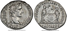 Augustus (27 BC-AD 14). AR denarius (20mm, 3.77 gm, 11h). NGC XF 5/5 - 4/5. Lugdunum, 2 BC-AD 4. CAESAR AVGVSTVS-DIVI F PATER PATRIAE, laureate head o...