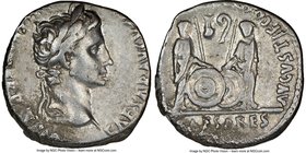 Augustus (27 BC-AD 14). AR denarius (18mm, 9h). NGC VF. Lugdunum, 2 BC-AD 4. CAESAR AVGVSTVS-DIVI F PATER PATRIAE, laureate head of Augustus right / A...