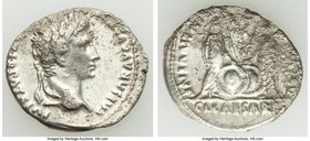 Augustus (27 BC-AD 14). AR denarius (20mm, 3.36 gm, 11h). Choice VF, corrosion. Lugdunum, 2 BC-AD 4. CAESAR AVGVSTVS-DIVI F PATER PATRIAE, laureate he...