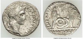 Augustus (27 BC-AD 14). AR denarius (18mm, 3.35 gm, 11h). Choice VF, corrosion. Lugdunum, 2 BC-AD 4. CAESAR AVGVSTVS-DIVI F PATER PATRIAE, laureate he...