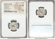 Tiberius (AD 14-37). AR denarius (19mm, 6h). NGC Choice VF. Lugdunum. TI CAESAR DIVI-AVG F AVGVSTVS, laureate head of Tiberius right / PONTIF-MAXIM, L...