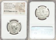 Hadrian (AD 117-138). AR cistophorus (27mm, 10.12 gm, 6h). NGC VF 4/5 - 3/5, overstruck. Uncertain mint in Asia, ca. AD 128-132. HADRIANVS-AVGVSTVS P ...