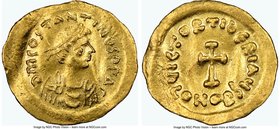 Tiberius II Constantine (AD 578-582). AV tremissis (17mm, 1.47 gm, 6h). NGC AU 5/5 - 2/5, wavy flan. Constantinople. d M COSTANTINS PP AG, pearl-diade...