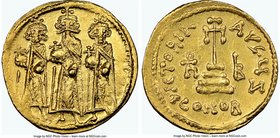Heraclius (AD 610-641), with Heraclius Constantine and Heraclonas. AV solidus (20mm, 4.49 gm, 6h). NGC Choice AU, 5/5 - 3/5, brushed. Constantinople, ...