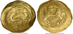 Constantine IX Monomachus (AD 1042-1055). AV histamenon nomisma (30mm, 4.37 gm, 6h). NGC MS 4/5 - 4/5. Constantinople. + hIS XIS RЄX-RЄGNANTIhM, Chris...