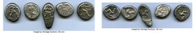 ANCIENT LOTS. Greek. Pamphylia. Aspendus. Ca. mid-5th century BC. Lot of five (5) AR staters. Fine-About VF, test cut. Includes: Hoplite and triskeles...