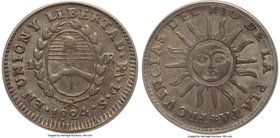 Rio de la Plata Real 1824 RA-DS XF45 ANACS, La Rioja mint, KM17. Medal rotation. A scarce issue that appears quite nice for the grade, die polish stil...