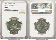 Republic Proof 25 Schilling 1957 PR67 NGC, KM2883. Mintage: 1,000. Issued for the 800th year of Mariazell Basilica. 

HID09801242017