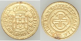 Jose I gold "Reduced Size" 2000 Reis 1773-(L) XF (mount removed) XF, Lisbon mint, KM198. 20mm. 4.00gm. Mintage: 14,000. Two year Type. AGW 0.1189 oz. ...