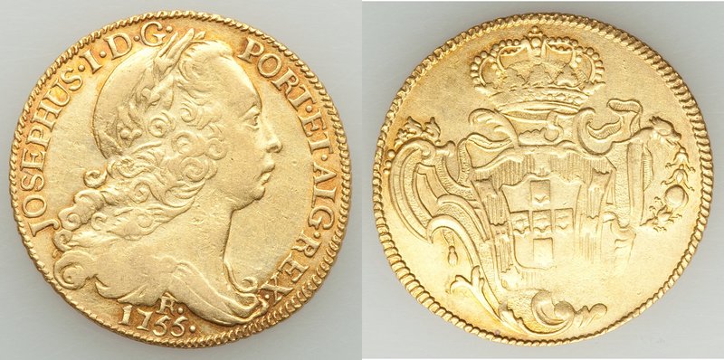 Jose I gold 6400 Reis 1755-R VF, Rio de Janeiro mint, KM172.2. 30.9mm. 14.19gm. ...