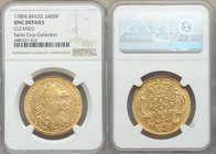 Maria I & Pedro III gold 6400 Reis 1780-R UNC Details (Cleaned) NGC, Rio de Janeiro mint, KM199.2. Full strike with generous amount of luster. AGW 0.4...