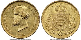 Pedro II gold 10000 Reis 1885 AU53 NGC, Rio de Janeiro mint, KM467. Mintage: 7,955. AGW 0.2643 oz.

HID09801242017