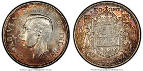George VI "Straight 7 - Maple Leaf" 50 Cents 1947 MS62 PCGS, Royal Canadian mint, KM36. Variety with straight 7/7/7 and Maple Leaf mintmark. Labeled o...