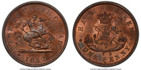 Province of Canada. Bank of Upper Canada Penny Token 1852 MS64+ Red and Brown PCGS, PC-6B2, Br-719. Especially red on the reverse, with further shades...