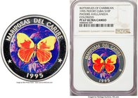 Republic silver colorized Proof Piefort "Phoebis Avellaneda" 10 Pesos 1995 PR67 Ultra Cameo NGC, cf. KMX-12 (unlisted as a piefort). An apparently unp...