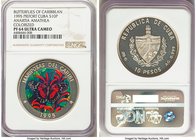 Republic silver colorized Proof Piefort "Anartia Amathea" 10 Pesos 1995 PR64 Ultra Cameo NGC, cf. KMX-11 (unlisted as a piefort). An apparently unpubl...