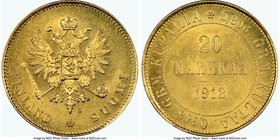 Russian Duchy. Nicholas II gold 20 Markkaa 1912-S MS64 NGC, Helsinki mint, KM9.2. AGW 0.1867 oz. 

HID09801242017