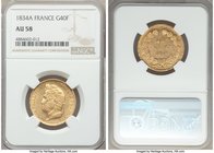 Louis Philippe I gold 40 Francs 1834-A AU58 NGC, Paris mint, KM747.1. AGW 0.3734 oz. From the George Hans Cook Collection

HID09801242017