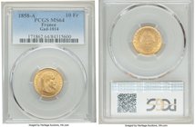 Napoleon III gold 10 Francs 1858-A MS64 PCGS, Paris mint, KM784.3, Gad-1014. 

HID09801242017