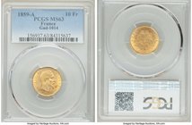 Napoleon III gold 10 Francs 1859-A MS63 PCGS, Paris mint, KM784.3, Gad-1014. 

HID09801242017